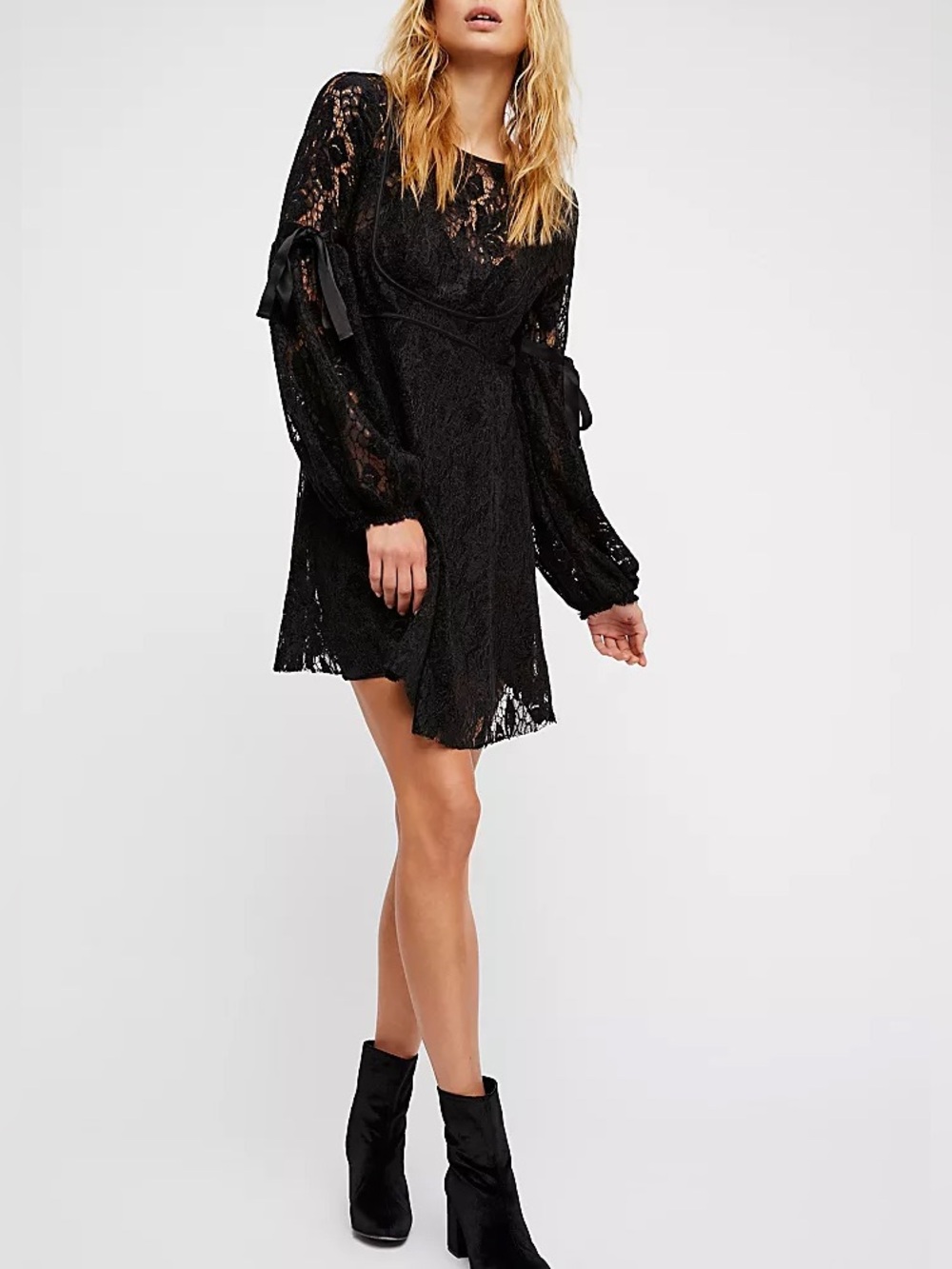 Free People Ruby Mini Dress Black XS NWT Lace Fit & Flare Style 43658517